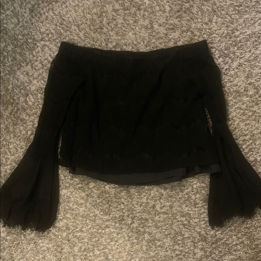 Black Off-Shoulder Bell long Sleeve lace Top
